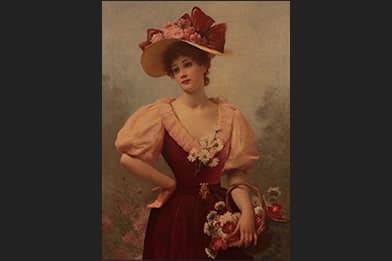 Jules Frederic Ballavoine - Young Woman with Flower Painting