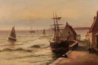 Abbot Fuller Graves Victorian Paintings - Fishing Boat in Harbor