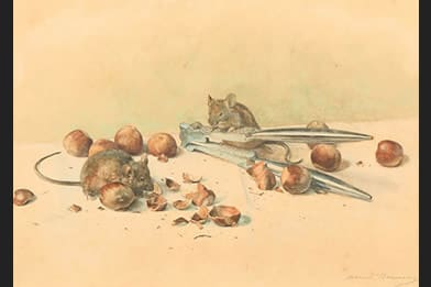 Andrien-Louis Bruneau Painting - Mice - 19th Century French Fine Art