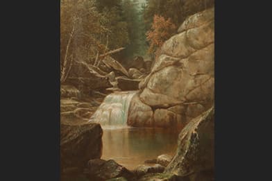 William Ruthven Wheeler 19th Century Paintings for Sale - Rocky Outcrop with Waterfall