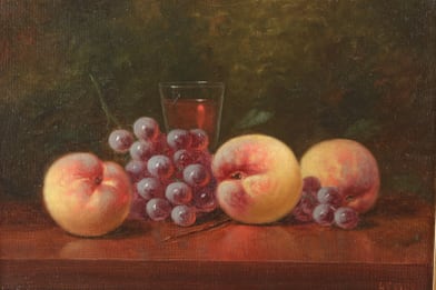 Albert Francis King Art for Sale - Peaches, Grapes and a Glass Painting