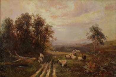 Alfred Augustus Glendening 19th Century Painting - Sheep By Wagon Path
