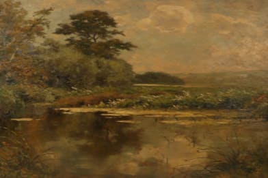 Oscar Leu Summer Pond Victorian Painting For Sale