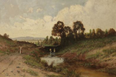 Christopher Shearer 19 Century Painting Path to Bridge