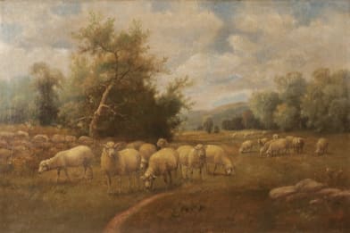 Charles Grant Beauregard - Grazing Sheep by Stone Wall Art