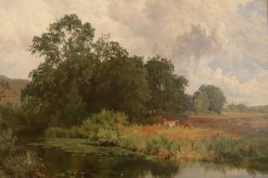 George Shalders' 19th Century Painting | Cows and Lily Pads