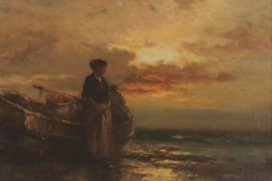 Edward Moran's 19th Century Painting: Waiting on the Beach