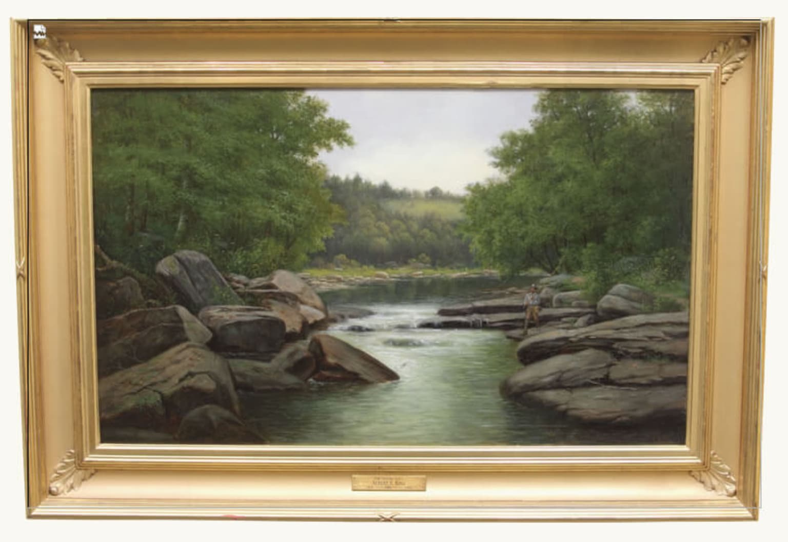 Albert Francis King Victorian Painting of a Fishing Hole