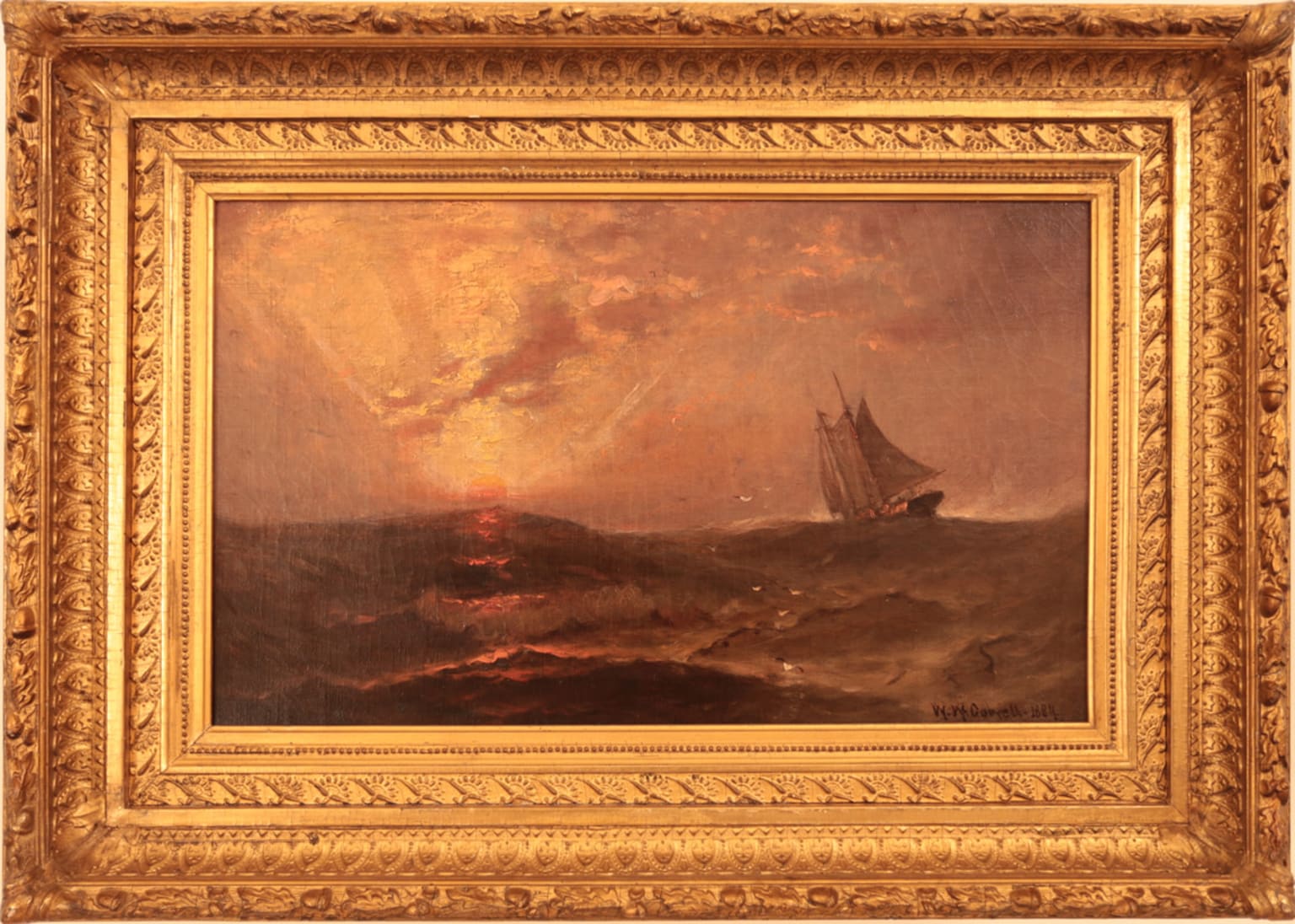 William Wilson Cowell - Schooner at Sunset Painting For Sale