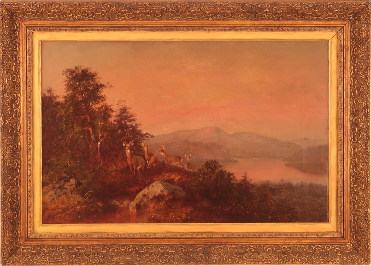 Otto Sommer Painting - Deer at Dusk - 19th Century American Fine Art