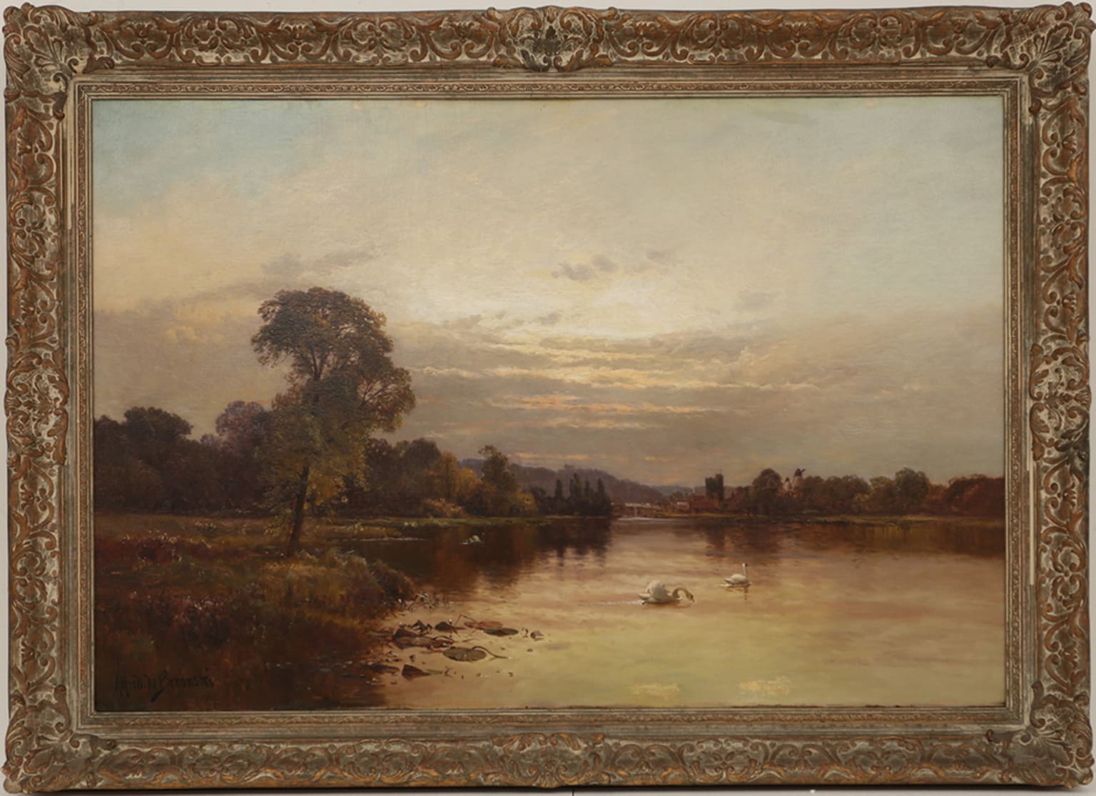 Alfred De Breanski Artwork for Sale - Swans on the Thames