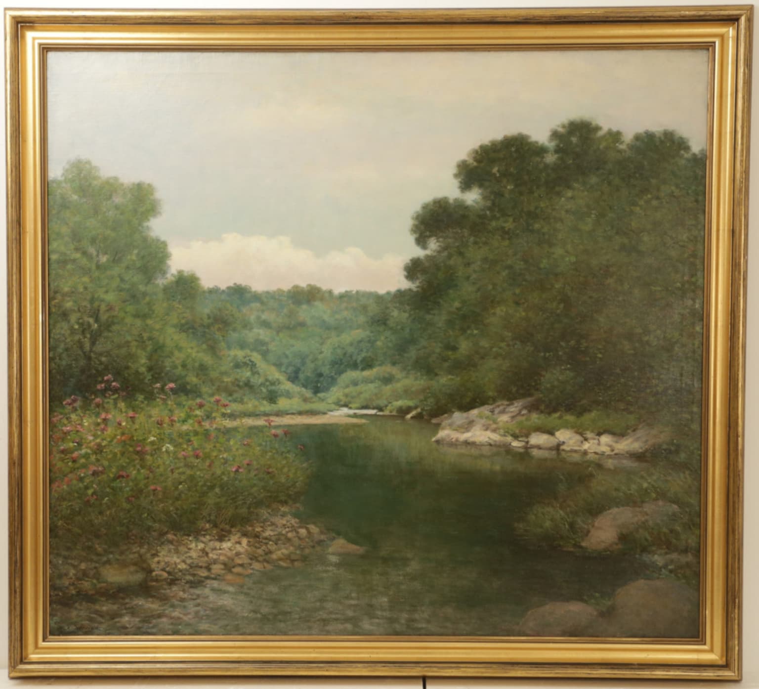 William Rowell Derrick 19th Century Paintings for Sale - Wildflowers at Stream's Edge