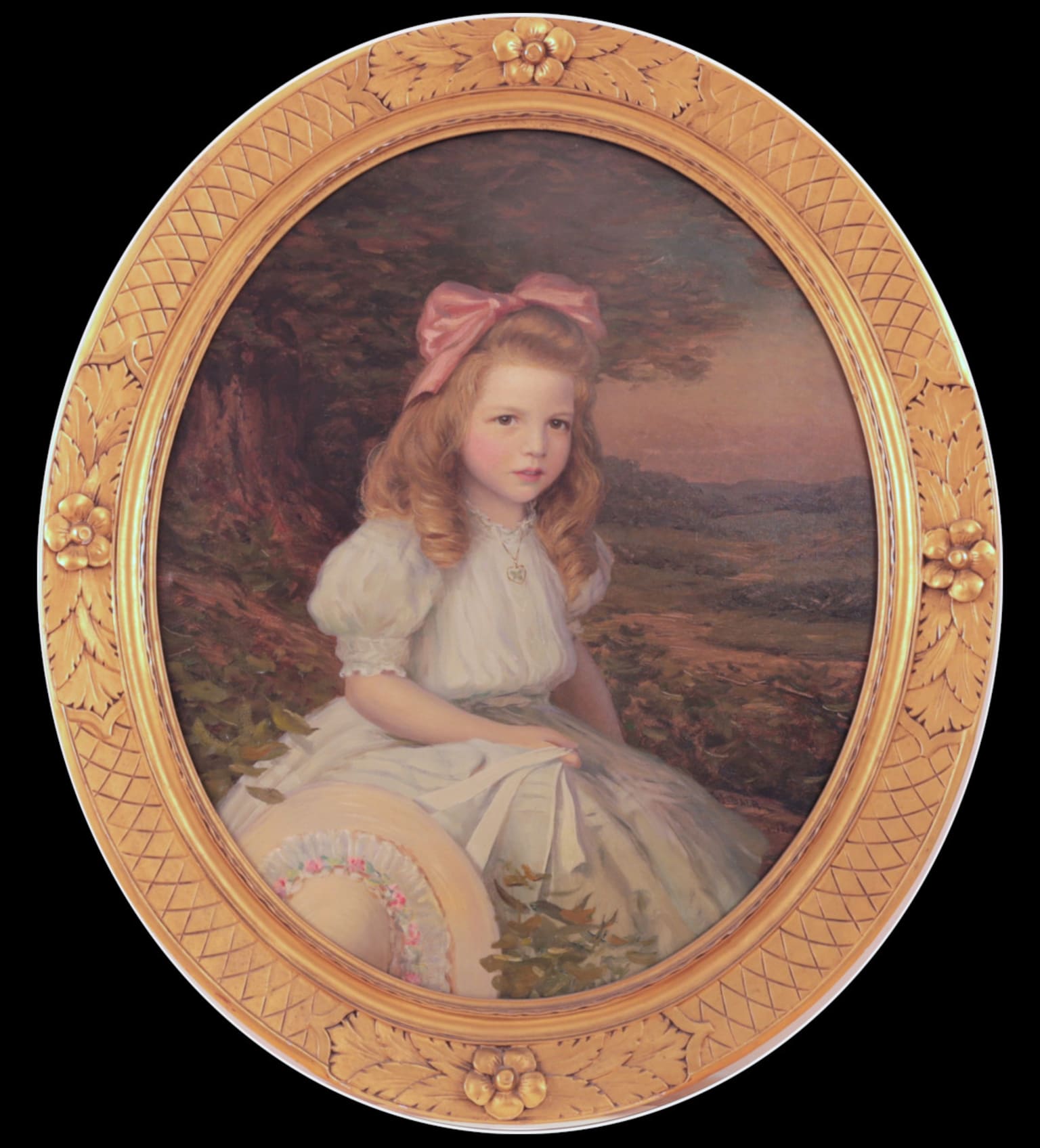 William Jacob Baer Victorian Painting for Sale - Seated Young Girl in a Landscape
