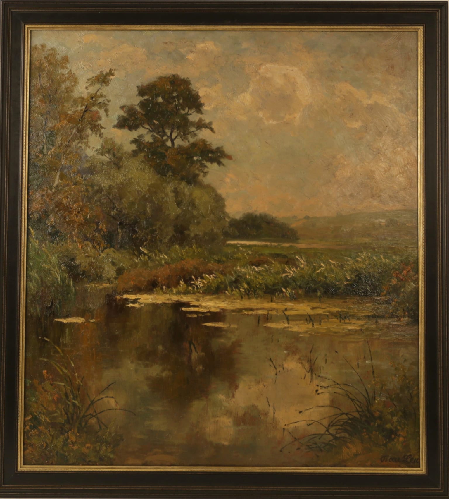 Oscar Leu Summer Pond Victorian Painting For Sale