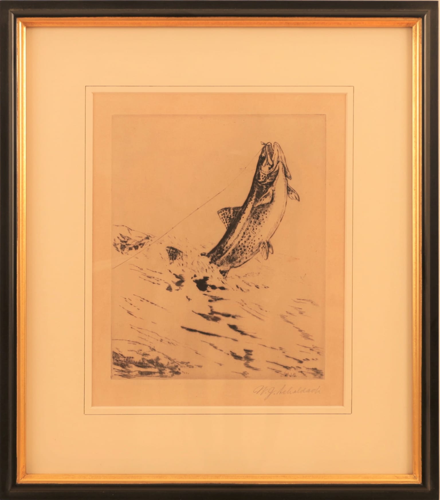 W.J. Schaldach Victorian Painting - Rising Trout Painting