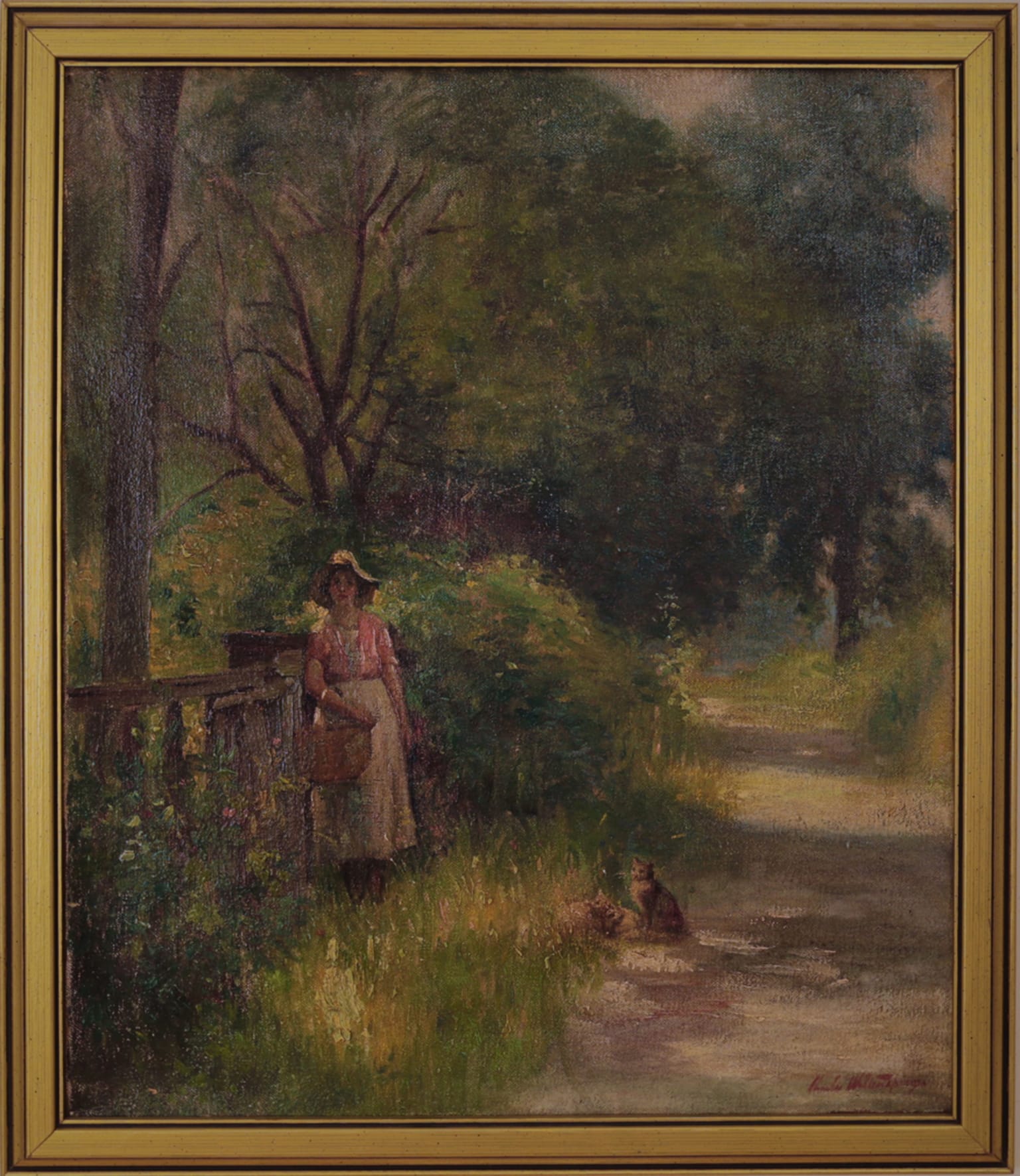 Charles Waltensperger Girl with Cats Painting For Sale