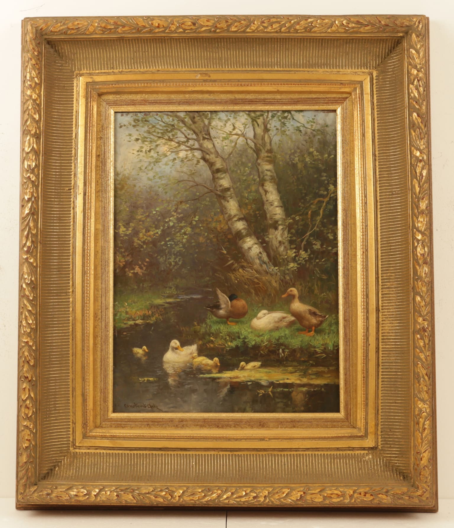 Constant David Ludovic Artz 19th Century Painting for Sale - Duck Family by Birch Tree