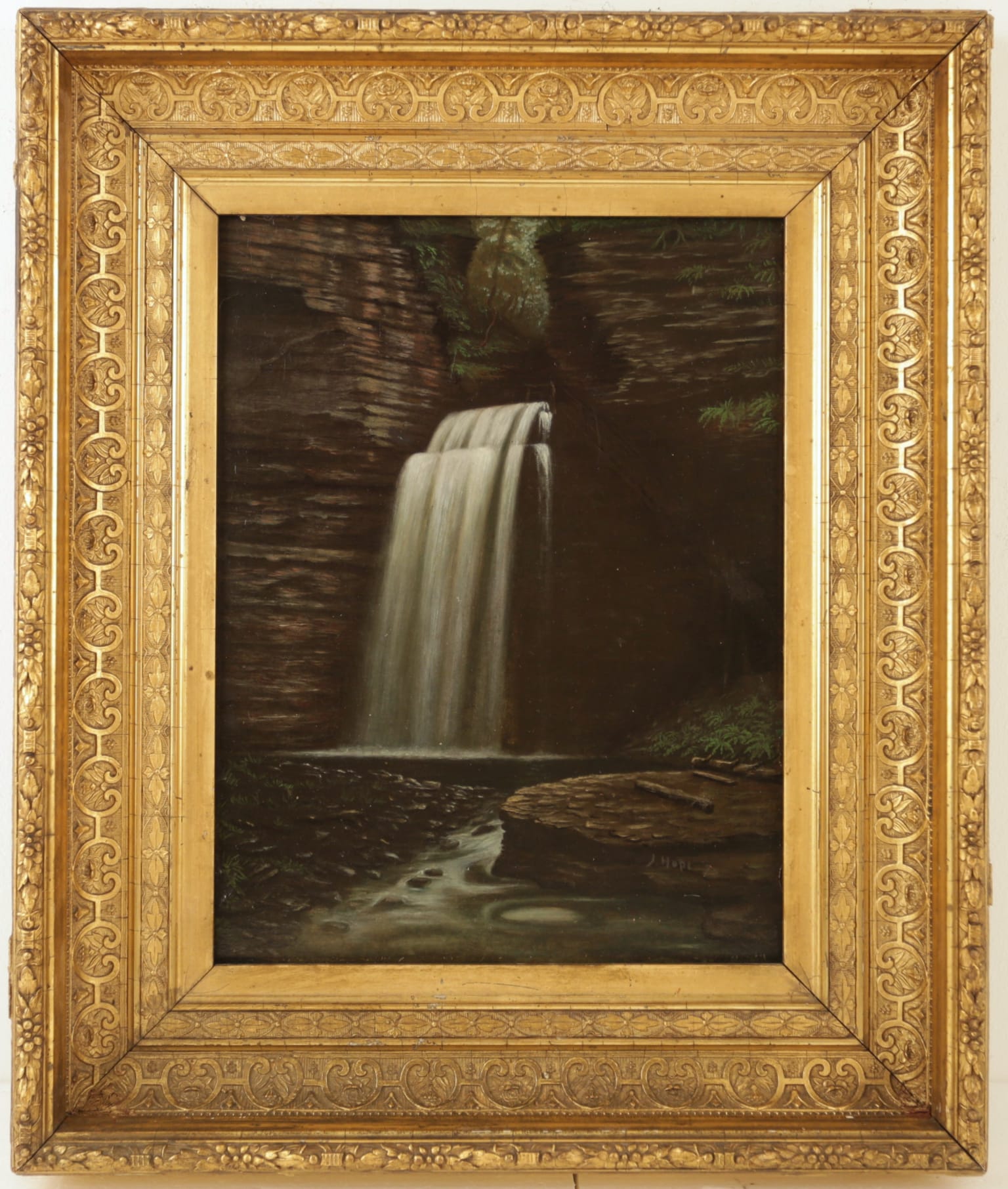 James Hope Watkins Glen Waterfall Victorian Painting