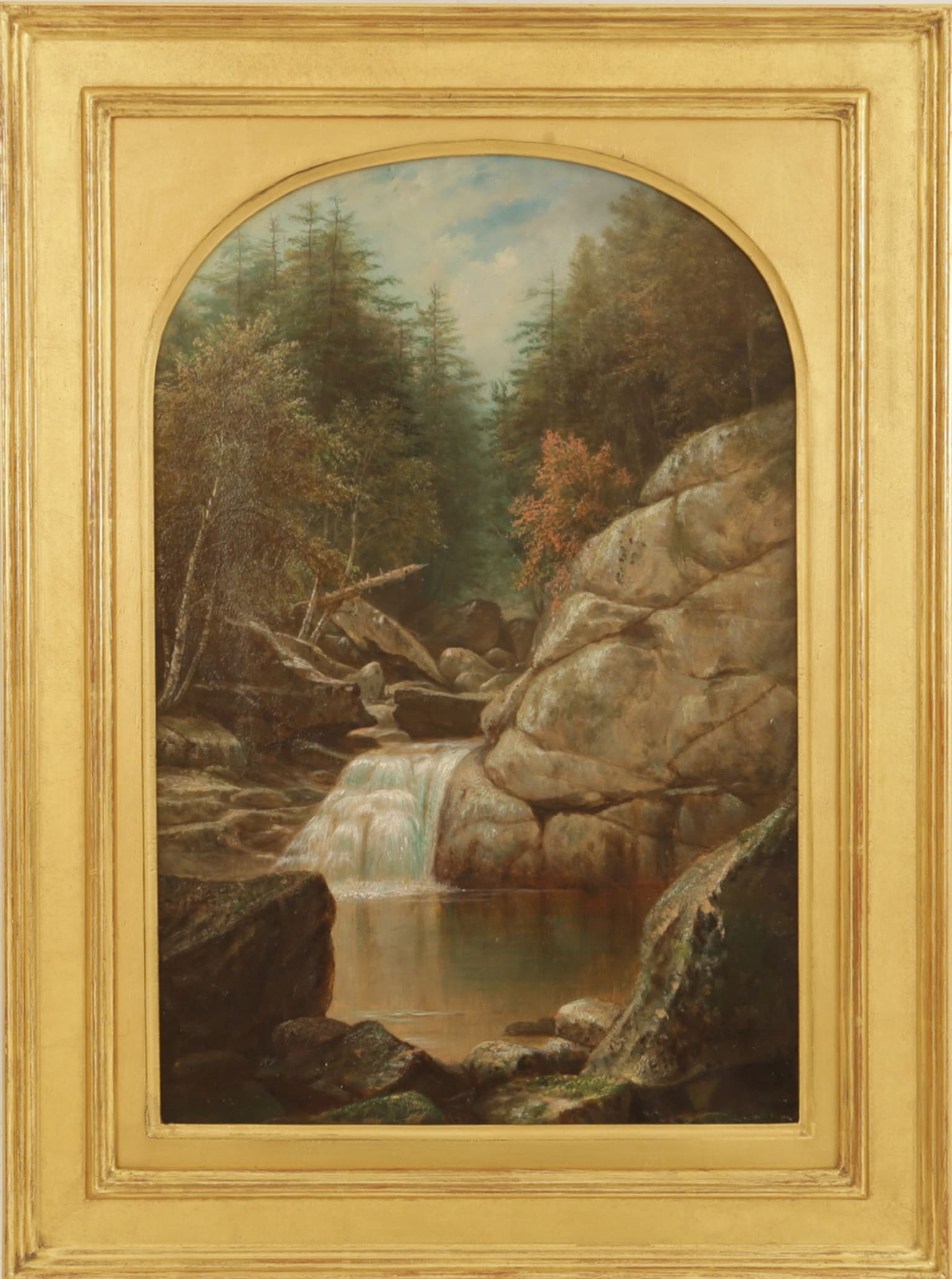 William Ruthven Wheeler 19th Century Paintings for Sale - Rocky Outcrop with Waterfall