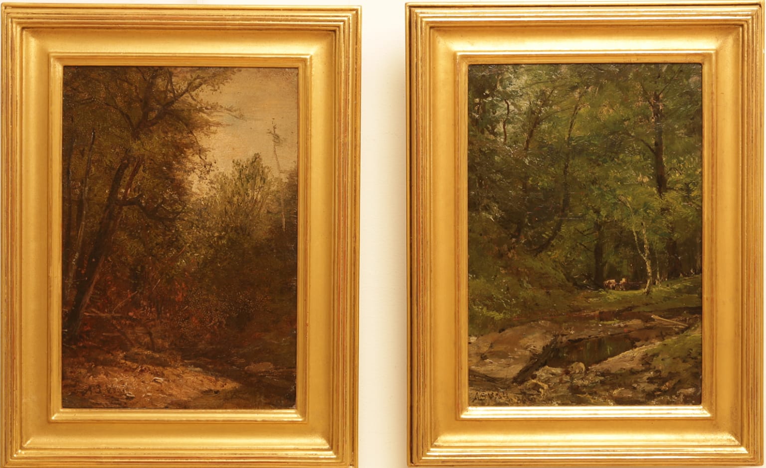 Alfred S Wall - The Woods at Dusk/Cows in the Woods Painting
