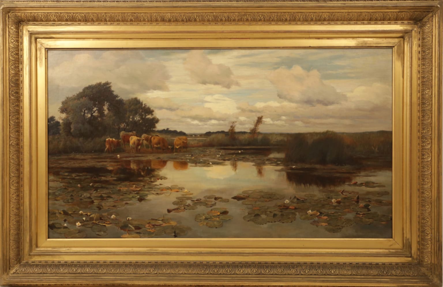 William Sidney Cooper Victorian Painting: Cows and Lily Pads