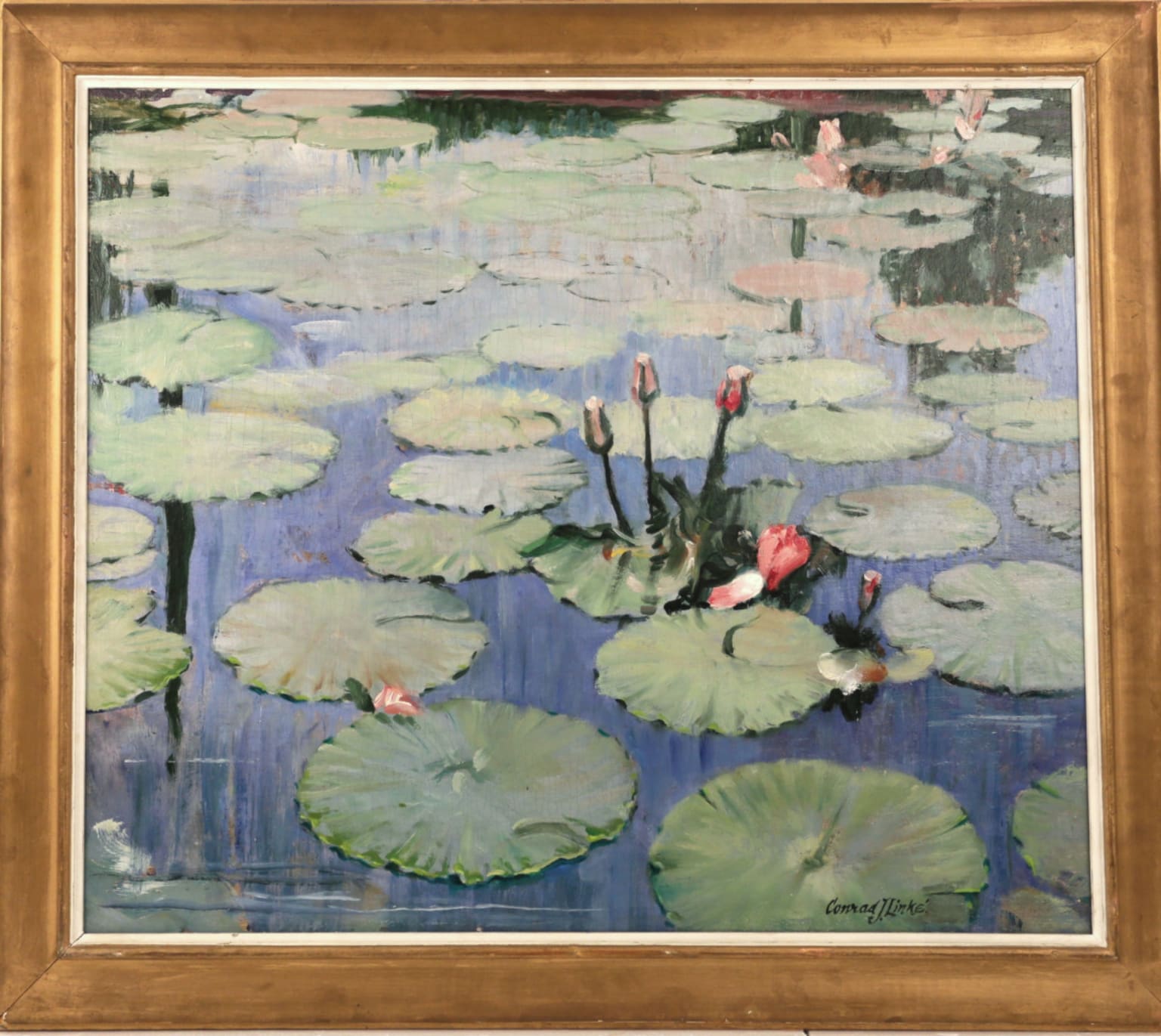 Conrad Linke: 20th Century Water Lily Pond Painting