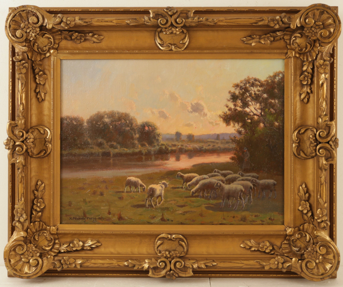 Hiram Peabody Flagg 19th Century Artwork for Sale - Sheep at Sunset