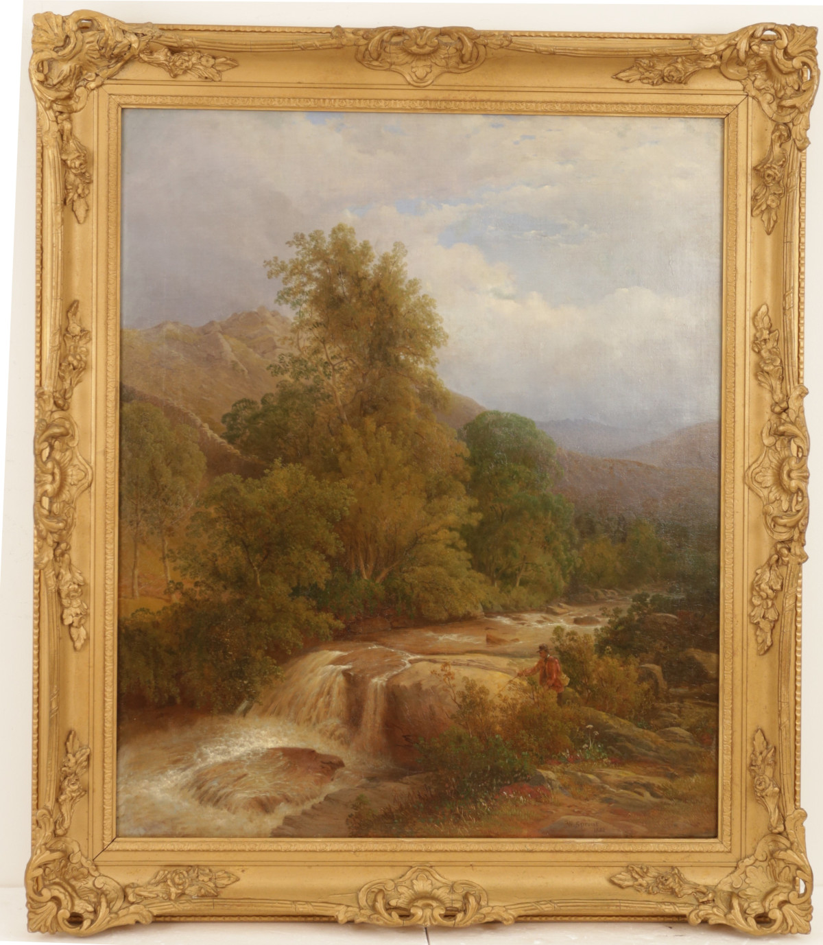 William Spreat's Fisherman at Waterfall Painting