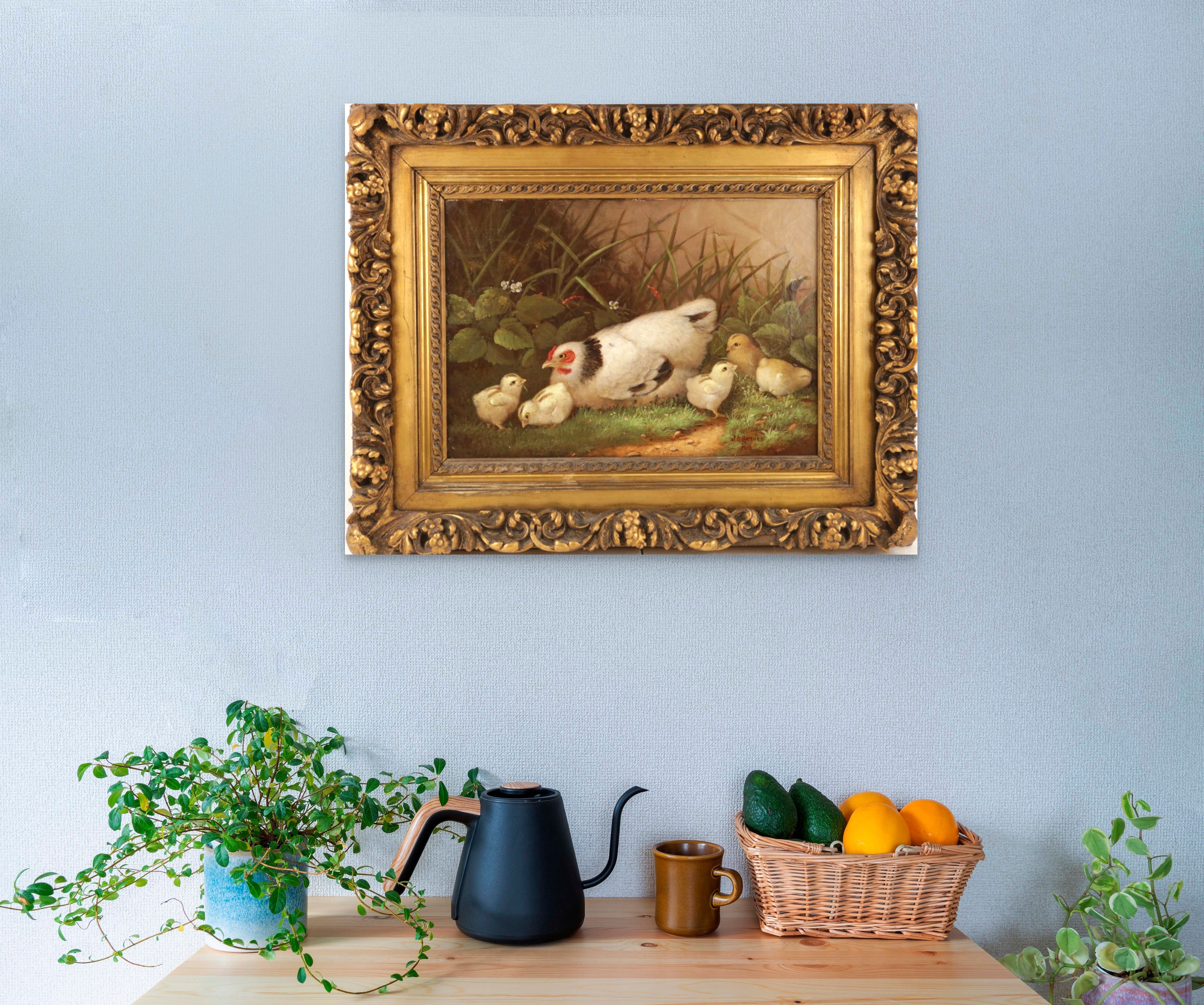 J.D. Sorver Jr. Victorian Hen and Chicks Painting