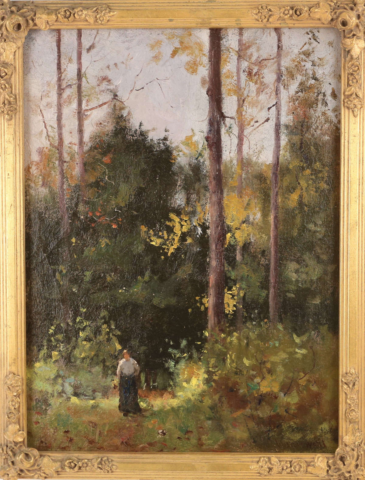 Gustav Wolff – Woman on Sunlit Path Victorian Painting